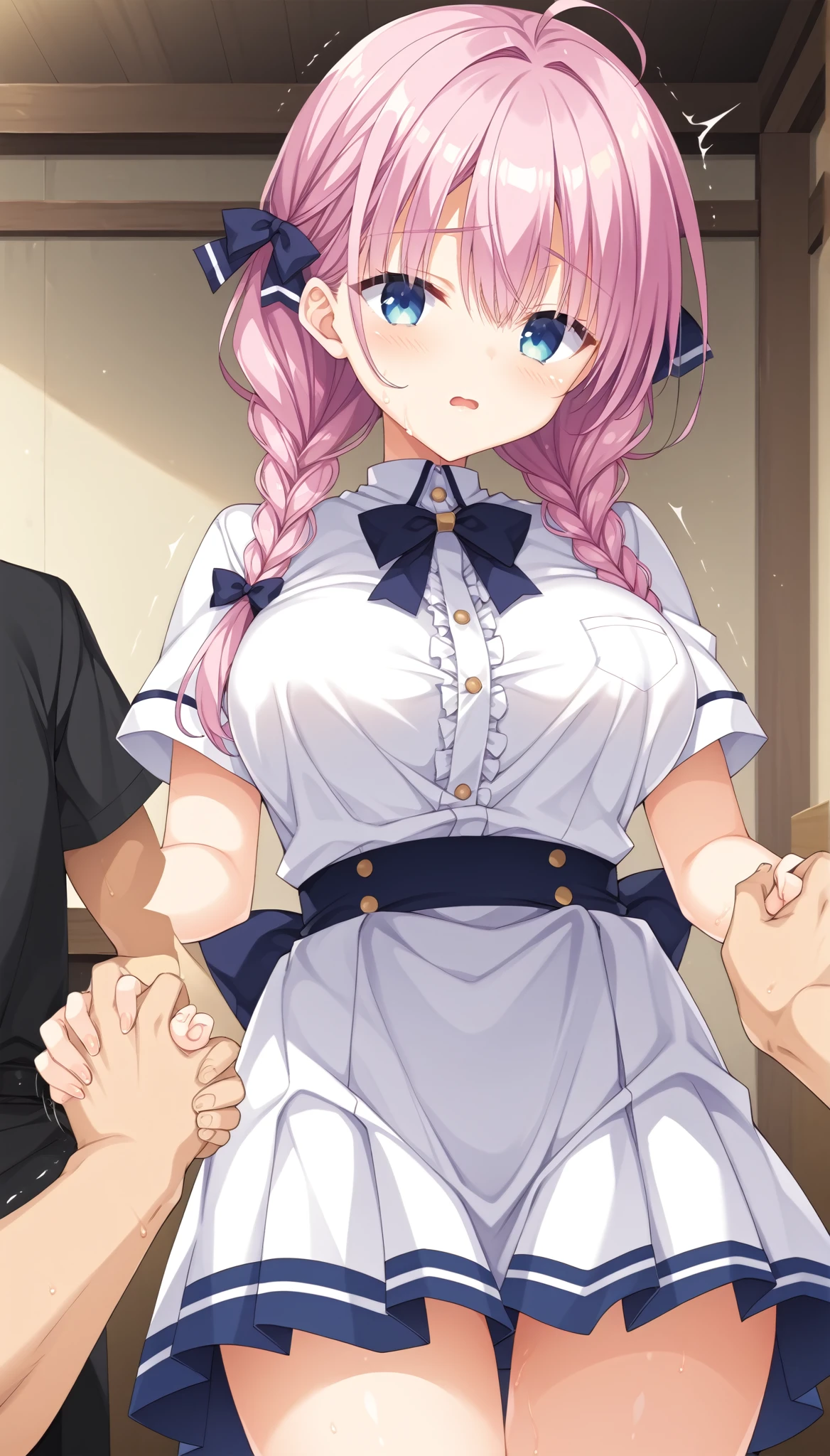 ((Masterpiece)),((high resolution)),((Best Quality)),Anime illustration,saigyouji_yuyuko_touhou,Feeling embarrassed,Are crying,15 years old,(Young),baby face and big breasts,large breasts,(low length),(Short),Slave Collar,(fellatio),((sidefellatio)),from side,1boy,penis,