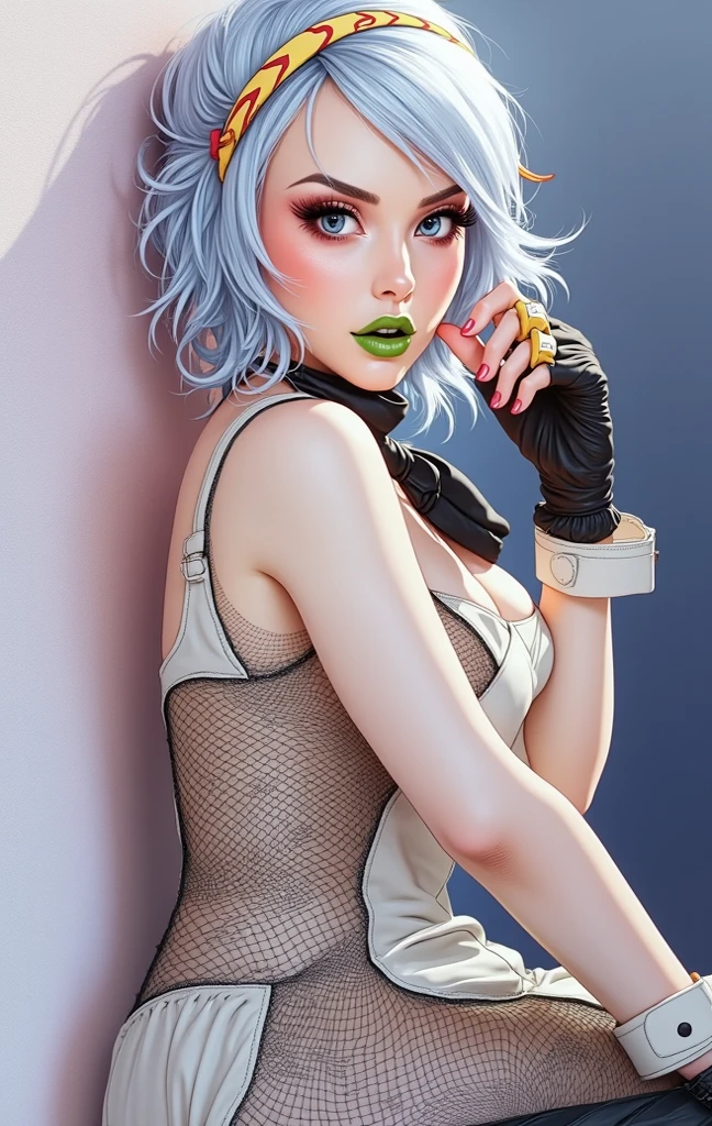 urushisato, silver earrings with emeralds, deep green eyes, bright eyes, a slutty woman, outdoors, realistic skin texture, serious, angry, post-processing, masterpiece, ultra-detailed, realistic, hyperrealism, Sharp focus, insane details, intricate details, full sharp, detailed face, realistic eyes, strange office background, makeup, ligh tan skin, nipple outline, nice breasts, cleavage, full body view, silver necklace, eyeliner, eyeshadow, silver jewelry,bangles, anklet,silky hair ,blunt hair,bangs,face makeup, eyeliner, light red lipstick ,legs,full body view, chestnut hair with white stroke, deep cleavage , sorcery school dress, 