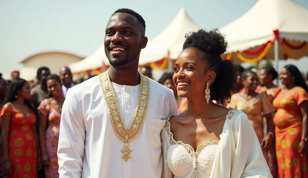Man and woman with a lot of money, gold and dollars in a banana crop