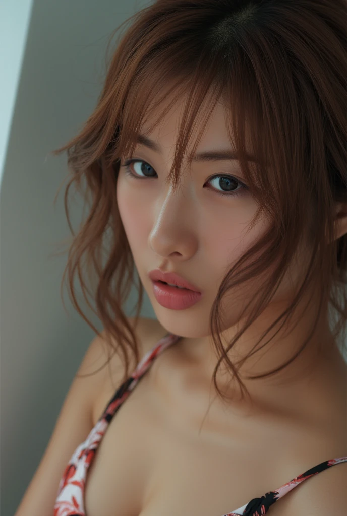 (Highest quality、8k、Award-winning works、Ultra-high resolution)、One beautiful woman、(Wearing a shiny tight swimsuit)、(blonde:1.1)、Bright color contacts、Perfect Makeup、Bright and shiny lipstick、(Very heavy makeup:1.2)、(Deep pink around the eyes:1.1)、Beautiful bright eyeshadow、Heavy makeup around the eyes、(Huge breasts:1.2)、very long wavy hair、(Romantic affection:1.1)、The best smile he had when he saw me、(Many of them emphasize the body line..:1.1)、(Strongly blurred vibrant Harajuku city background:1.1)、(Strongly blurred background:1.1)、Accurate anatomy、(Ultra-high resolutionの完璧な美しい歯:1.1)、Ultra-high definition beauty face、Ultra HD Hair、Ultra HD Shining Eyes、輝くUltra-high resolutionの美肌、Ultra-high resolutionの艶やかな唇, Very detailed, Nose and mouth,Face Focus, Extreme close-up of face and upper body,Glossy lips with visible lip wrinkles