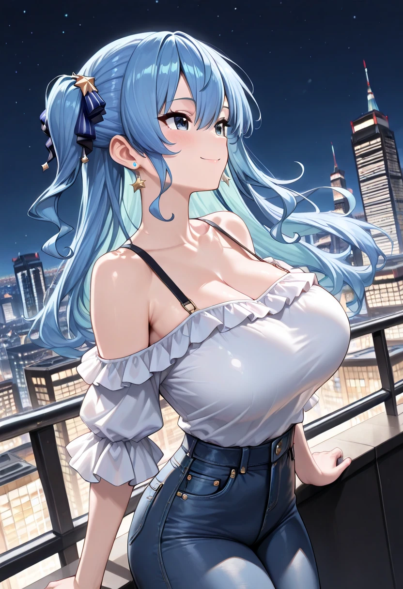 A girl standing in the park at night,Clear sky in the background. Park benches and soft lighting, Rear photo, (Side photography), looking back at the viewer, (Masterpiece), ((Ultra-detailed)), (Highly detailed), (Expressionless), (Best quality: 1.2), 8K, hdr, A high resolution, absurderes: 1.2, Object perspective, Blurred background, Bokeh: 1.1, Lens flare, (vivd colour: 1.2), High quality texture, Detailed texture, High-quality lighting and shadows, a face with perfect proportion, full bodyesbian, Mature and excited body, Detailed skin texture, vibrant, pale and radiant skin, natural saggy breasts, gigantic bosom: 1.5, High waist, Narrow waist: 1.3, Wide hips, Full buttocks, Detailed beautiful face, (PureErosFace_V1:1.3)(Ulzzang-6500:0.4) Detailed beautiful eyes, Symmetrical eyes, Perfect eyes, Seductive eyes, Beautiful nose, High nose, Clear blush, Detailed lips, Earrings, hoop earings, necklace, jewelry, Sapphire heart necklace, Silver-toned high-heeled sandals, Seductive expression, Smile, Perfect hands, Delicate and beautiful fingers, Detailed beautiful legs, photo-realistic hair, detailed hairs, (Silver dress, Red dress, Blue dress), Chisato Nishiki, Long hair, Blonde hair, (Red eyes: 1.5), Hair ribbon, Bob cut, Red hair ribbon,),gigantic cleavage breasts,Japan goddess,
