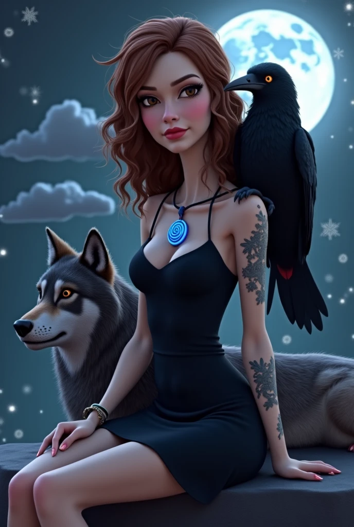 create a logo of a woman with long purple and black hair with a purple and black fox with the phrase only girls