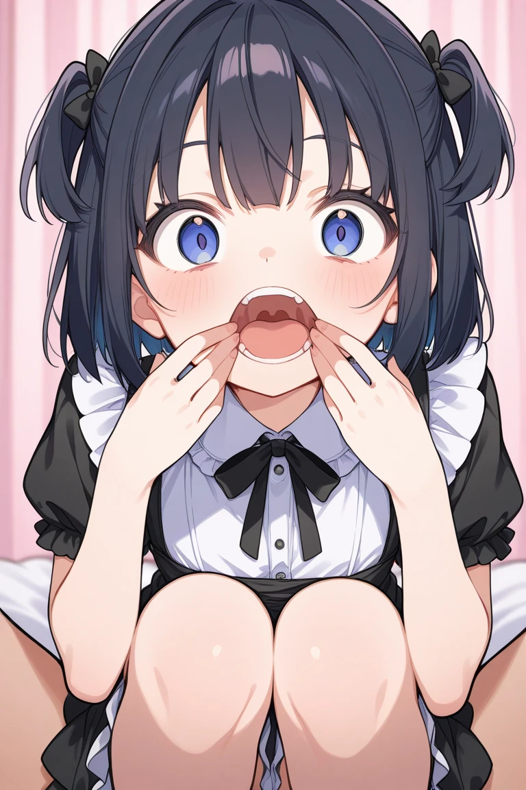1.woman, left eye closed, right eye closed, throat examination, close up of mouth, no hands blowjob, fellatio, licking a stick, shining a light on throat, naked, no panties, detailed face, hands on own legs, open mouth, tongue out, cute nipples, embarrassed, black hair, black eyes, short hair, from the front, embarrassed, blushing, looking slightly up, hospital, sitting on a chair, examination 1.male (Semen on tongue:1) (Cum in mouth:1) (Semen on face:2) Bukkake