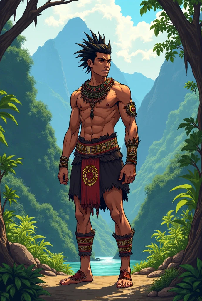 anime Human young male aztec,on jungle