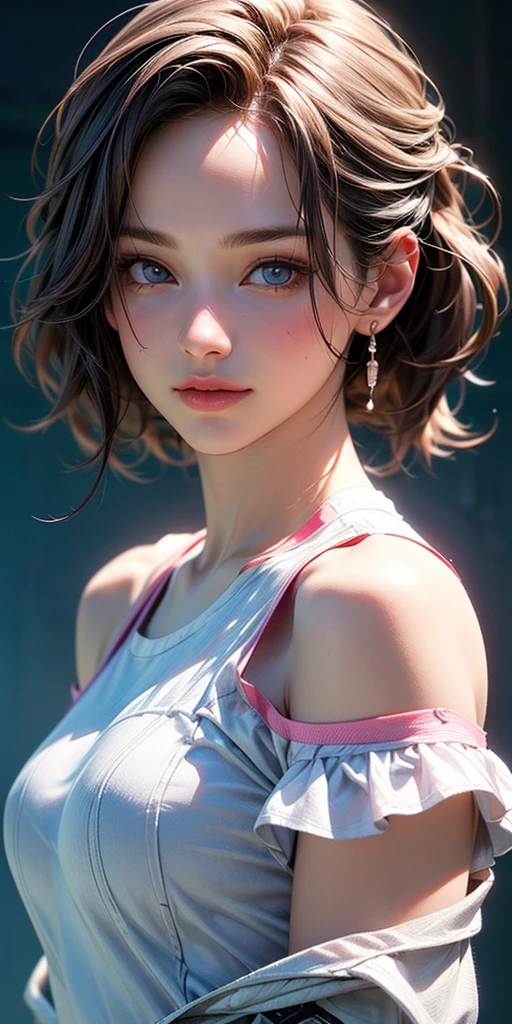 (best quality), masterpiece, Highly detailed CG 8k illustrations, Boss, extremely Boss saturation, All colors are deepened, painting, graffiti art, Center Configuration, Highly detailed light and shadow, Graffiti Wall, wall paintinged bright, A girl graffiti A girl is looking at the wall, The face and eyes are rich in detail, Medium Length Hair, Sportswear, Colored clouds、