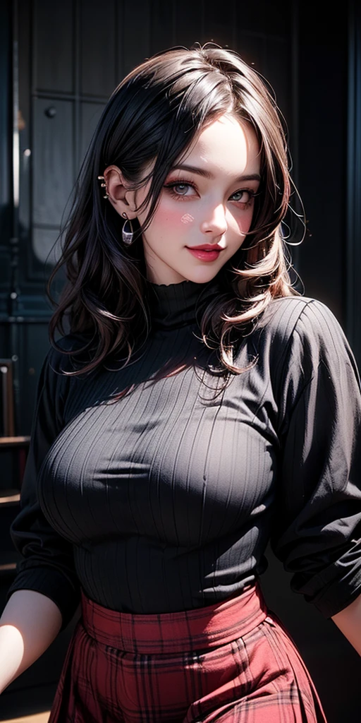 (((Perfect body,White and tender skin,(((Black strap dress, black long bow tie, white lining, black hat))),(((kobeni higashiyama, black hair, hair ornament, hairclip, ponytail, short hair, (brown eyes:1.5),))),((masterpiece)),highres,((Best quality at best)),masterpiece,quality,Best quality,((( Exquisite facial features,Looking at the audience,There is light in the eyes,(((frown,Wronged))),Scissorhands))),(((Light and shadow,Huge breasts,))),(((Looking at the camera,White background))))