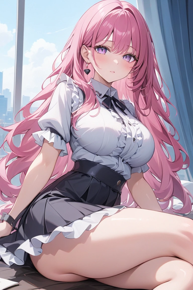 (Night:1.7), Cyberpunk_CityView, Before Window,in front of a wall with a clock,
sitting at attention,sitting on couch,
white shirt,yellow skirt,collarbone, cleavage, puffy_short_sleeves,thighhighs, White legwear, no_bra,
mika jougasaki, hair bow, long hair, pink hair, (yellow eyes:1.5),
1 girl, 20yo,young female,Beautiful Finger,Beautiful long legs,Beautiful body,Beautiful Nose,Beautiful character design, perfect eyes, perfect face,
looking at viewer, (innocent_big_eyes:1.0),(expressionless:1.3),
NSFW,official art,extremely detailed CG unity 8k wallpaper, perfect lighting,Colorful, Bright_Front_face_Lighting,
(masterpiece:1.0),(best_quality:1.0), ultra high res,4K,ultra-detailed,
photography, 8K, HDR, highres, absurdres:1.2, Kodak portra 400, film grain, blurry background, bokeh:1.2, lens flare, (vibrant_color:1.2)
(Beautiful,medium_Breasts:1.4), (beautiful_face:1.5),(narrow_waist),(perfect hands, perfect ???????),