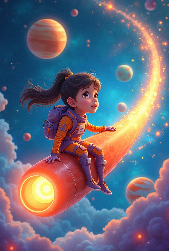 Cartoon illustration of a boy and a girl in space with cat, official fan art, in space, kitten in outer space, in outer space, in deep space, in galaxies, deep space exploration!!!, space travel, wearing in stars and planets, outer space, outer space, starry sky in space, in space, official art, space, on a spaceship, colorful, cute, more detailed, light, more realistic, cartoon