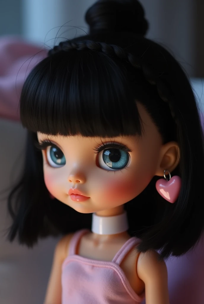 Blythe doll with black hair and brown eye love pink 