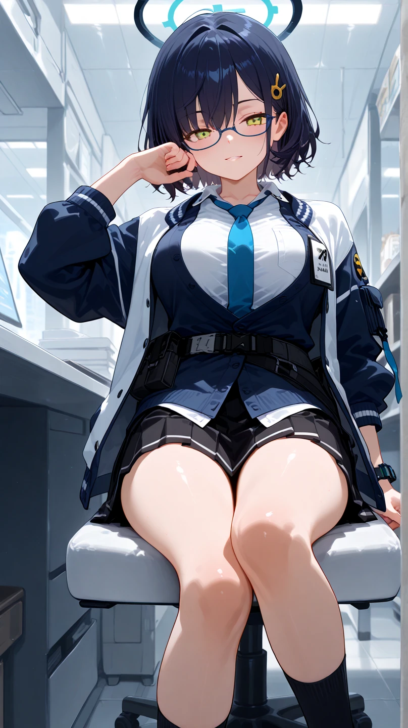 1 girl, pixie cut, white hair, very short, white eyelashes, purple eyes, Japanese, large breast, sexy, full body, fit body, very white skin, , white jacket, uniform