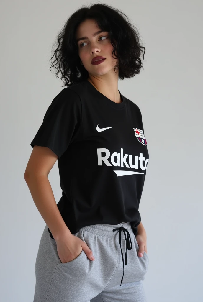 fotorrealista, high resolution, Luz tenue,1 milf, solo, cadera arriba, mirar al espectador), mujer madura afronta la hoja de helecho con detalles), Pelo recogido, Pantalones cortos deportivos,camisetas sin mangas rojo,in the middle of a football field.