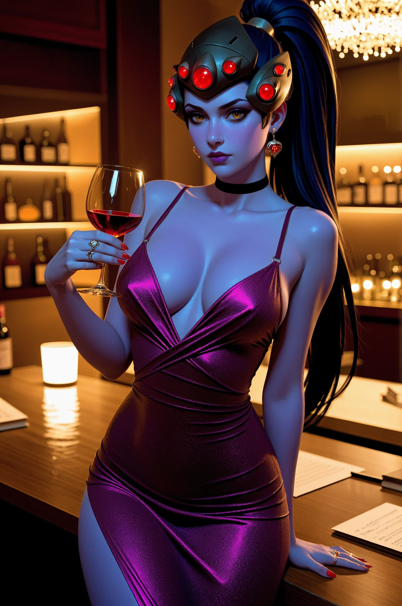 ((point of view)), ((junkotvv)) ((cat ears)), ((in love, she is in love, she loves the viewer))((romantic dinner date, champagne, Canddles)) ((tall and sexy russian supermodel)) ((beautiful face)) ((wide and happy smile)) ((bright red lipstick)) ((very dark eyeshadow makeup)) ((Big bright red eyes)) ((very long and messy black hair, fringe)) (()) ((very big chest:1.5)) ((perfect slim body torso1.3)) ((she is wearing a red strapless sequin dress)) ((red choker, earrings, red stockings)) (())((Inside the dark room sit on a chair having a romantic dinner, many Canddles around))(high resolution, DYNAMIC SHADOWS)((photorealistic:1.5)) ((Masterpiece:1.3)) (8k) (Perfect face) ((Best Quality:1.4)) (Perfect hands and eyes)