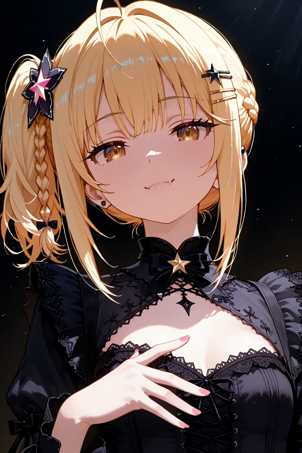 woman,14 years old,,city,night,(((Beige blazer school uniform))),open mouth smile, ((There are two stray hairs coming out of my head.)), ((美味しいクッキーのhair ornaments)), ((baby girl body shape)), 1 girl, Artoria Pendragon,destiny,aphrodisiac,Lie,Things to know,full of sweat,Wet Area, Areol, defenseless,embarrassing,please be shy,Knead the milk,Emphasis on milk,Len,breast milk, Knight King,Noble,ring,既婚woman, Pointing straight up, (highest quality:1.1), (masterpiece:1.4), (absurd:1.0), Portrait, Close-up, 1 girl、Momoberia Deviluke、hair ornaments、Beautiful bob cut、beautiful short hair、emerald blue eyeedium chest、looking at the viewer、(blush:1.2)、embarrassed look、Mesh pantyhose、black background、((Pumpkin lantern)), Striped pattern, ((Has a troubled look)), ((There are Western-style sweets everywhere.)),