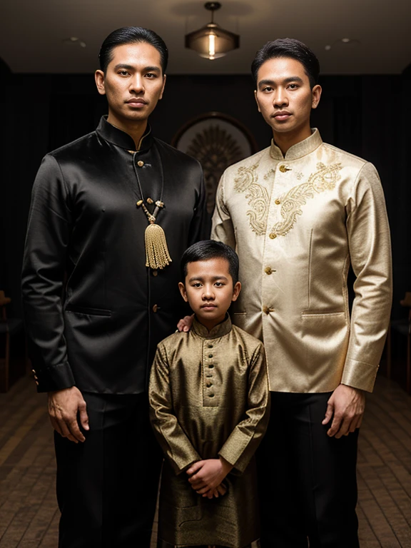 they are two boys standing next to each other wearing traditional clothing, sukhothai costume, barong family, wearing traditional garb, barong family member, traditional clothes, traditional clothing, traditional tai costume, wearing authentic attire, in style of thawan duchanee, traditional dress, traditional costume, sarong, white sarong, full - view, children, myanmar