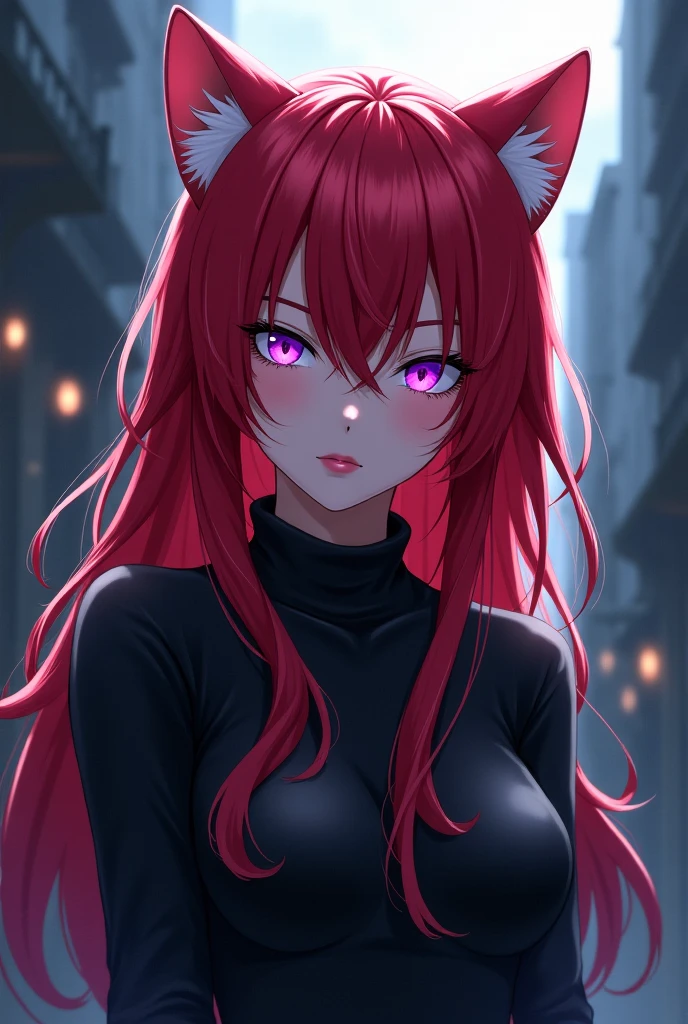 (high resolution, upper body, soft skin:1.2),(best illustration,masterpiece:1.2),ultra-detailed,[(cat ears,black fur,pink inside:1.2),vivid colors,sharp focus,portrait,studio lighting,bokeh, wearing a pink latex jumpsuit, latex boots, full-body_portrait, hands on 
