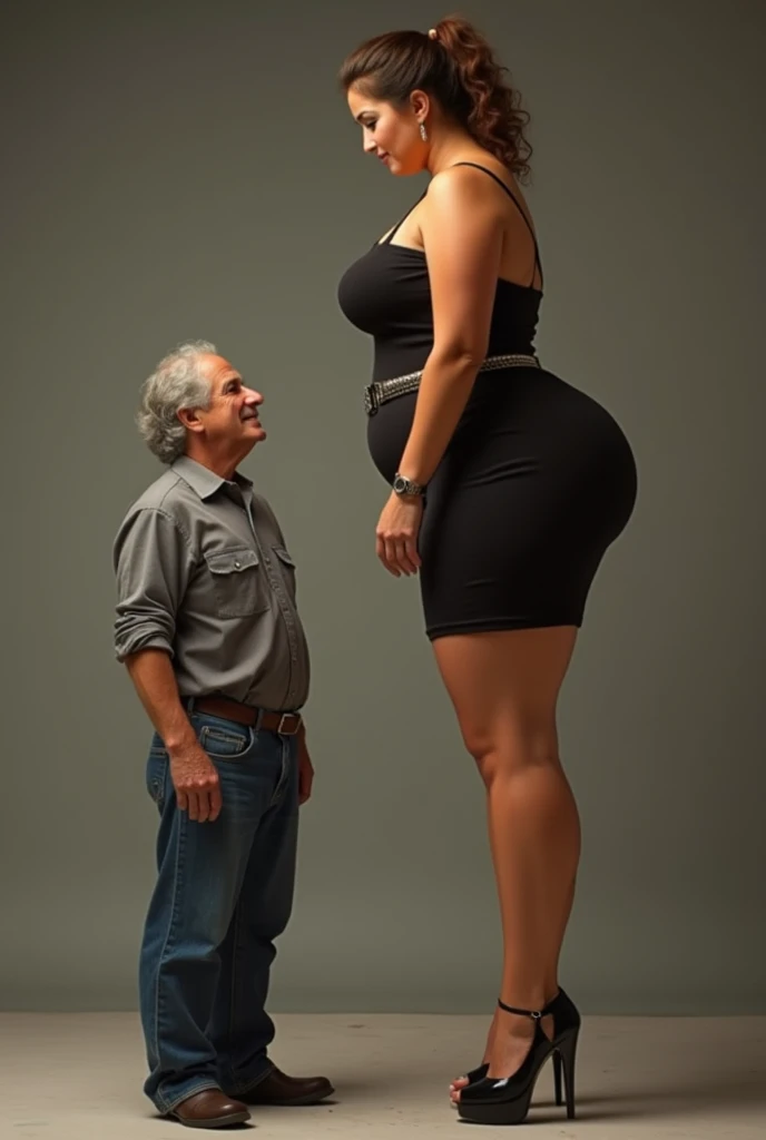 plain shirt, (big giant enormous oversized massive huge colossal breasts:1.5), (gigantic sagging breasts:1.5), symmetric breasts, very long hair, husband, man
