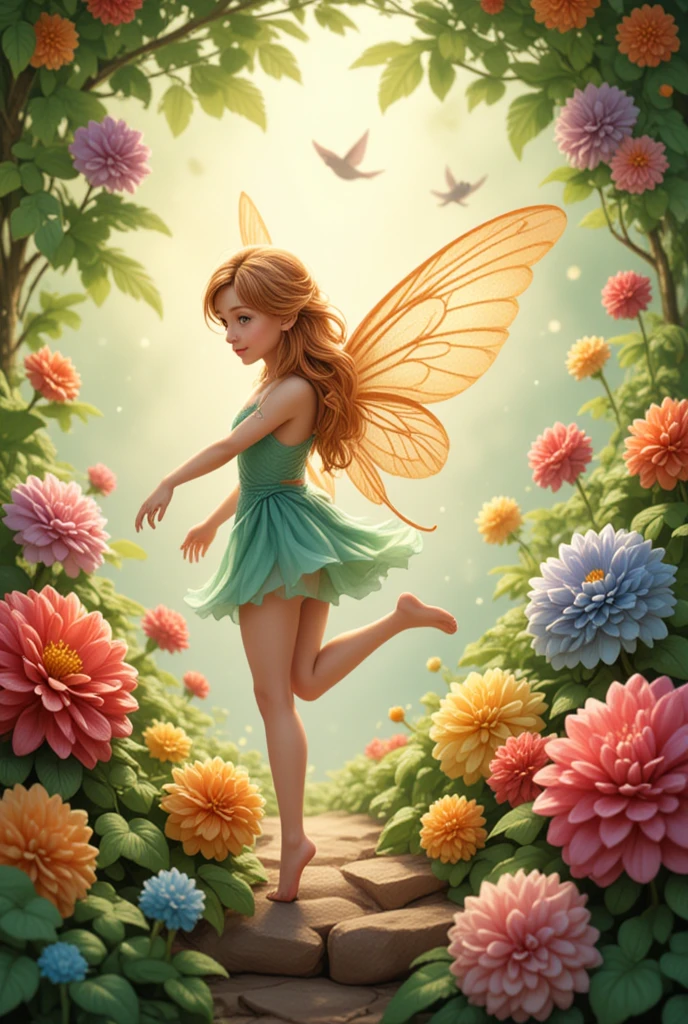 One day, a severe drought hit the forest, and the plants began to wither away. Luna's friends were worried, but she had an idea. Using her magical powers, she created a beautiful garden filled with vibrant flowers and lush greenery.green fairy very happy