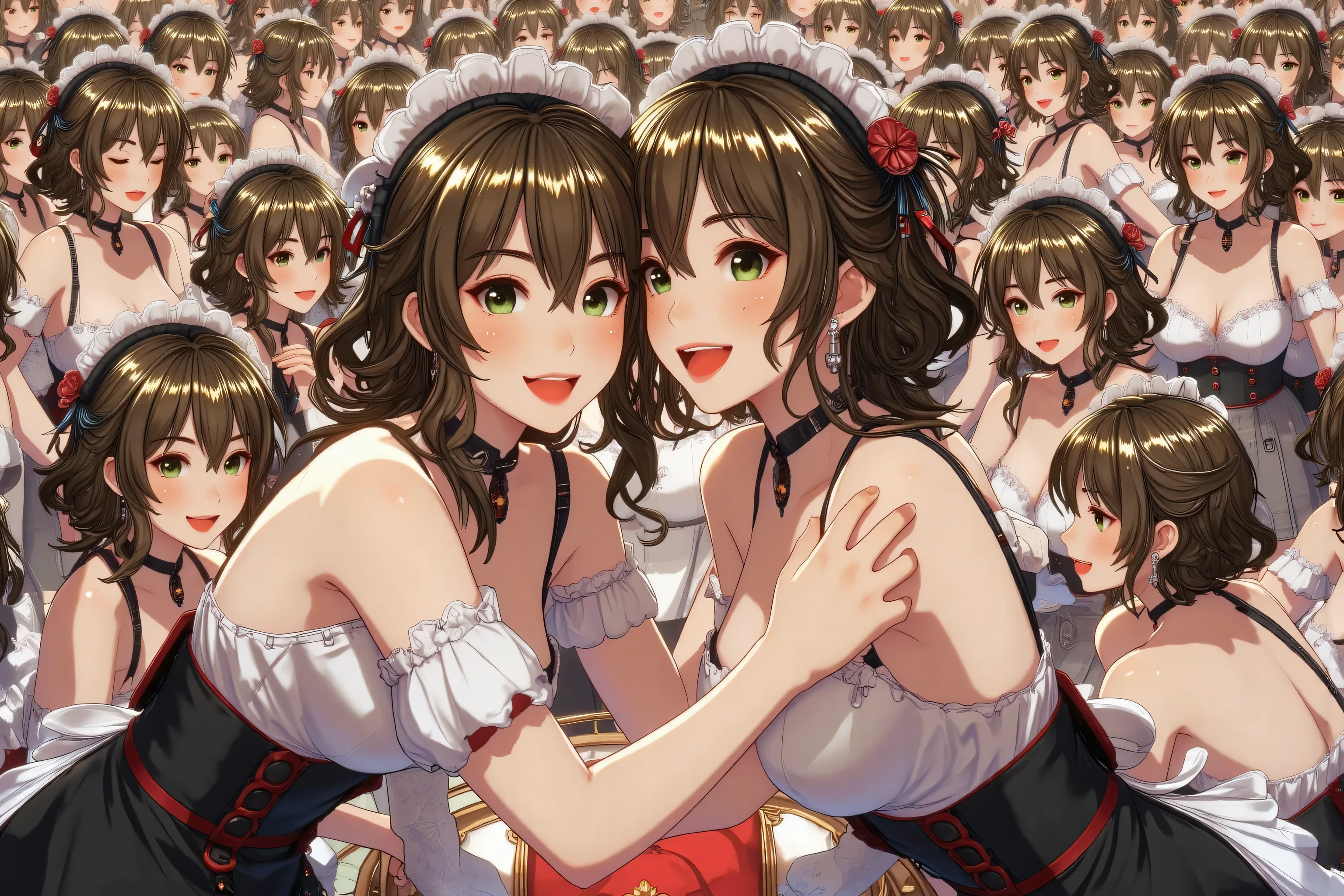 (((Myself=Japanese Beautiful Super Clones multiply girls))), (((((Myself OnlyのSuper Clones multiply girlsが大量増殖して超大群衆のMyself OnlyのSuper Clones multiply girlsと熱愛溺愛して抱擁した描写, Myself OnlyのSuper Clones multiply girlsはMyself OnlyのSuper Clones multiply girlsと淫乱中))))), (((high quality Animation Art))), (Super Best masterpiece, 16K, 最高画質, 超高解像度, 超最高の作品完成度), (((超とてもカワイイ笑顔, 嬉しい表情, 濃い焦げ茶色した髪の少女))), (((((とても美しく繊細で正確な女体の動き, とても正確で違和感ゼロの手や足の緻密な動き, 超巨乳, 胸の谷間強調))))), (((春服カジュアル衣装))), (とても詳細で正確な1点透視図法描写, 超広角視界, Super wide view, 多彩なアングル描写, ど真ん中被写体要らない),