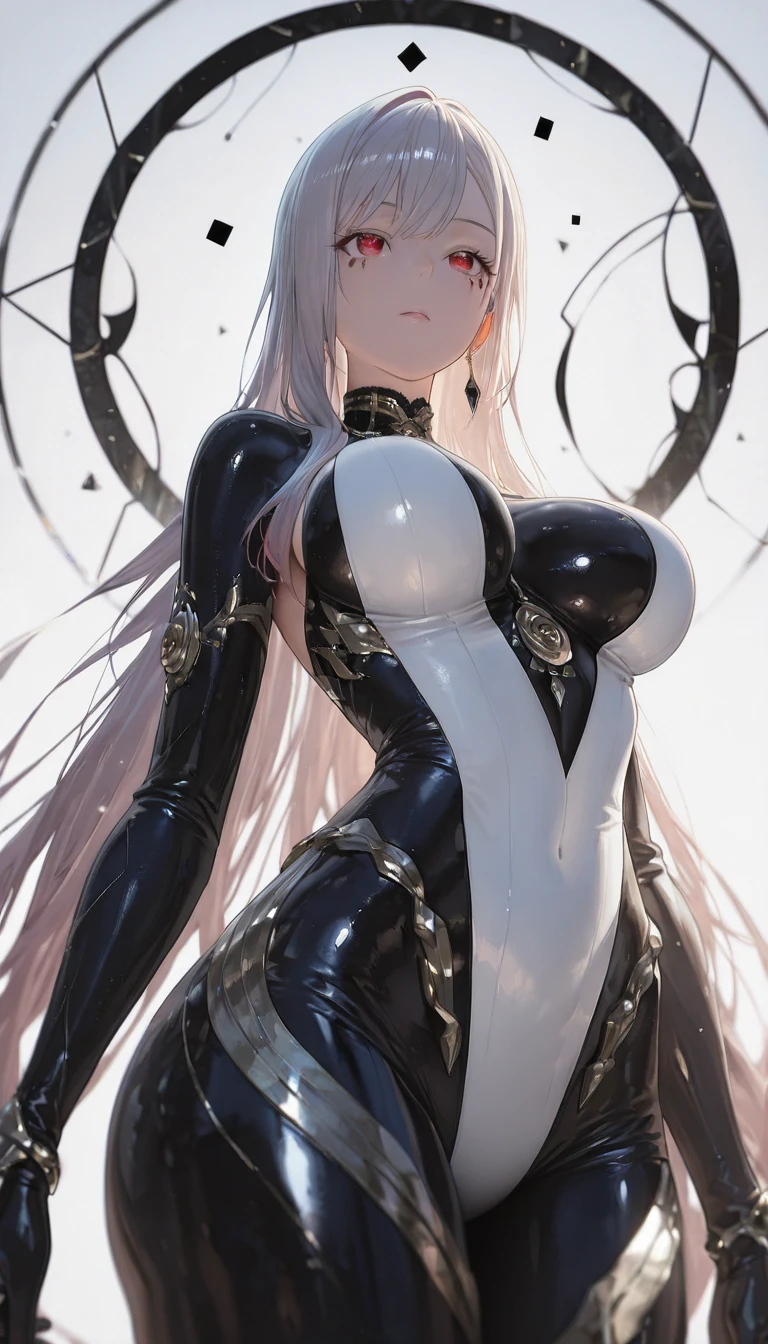 masterpiece, best quality, In winter, night, , girl, very long hair, big breasts, Gothic, Sadomasochism, wall, Zombified,Zombie changes and tentacles fuse,Zombie Queen,Red tentacles,Tentacles and legs,hot pants,looking down,back view,buttocks,arrogant,red eyes,Sexy,sweat,soaking wet,white hair,Tentacles wrap around the body,blush