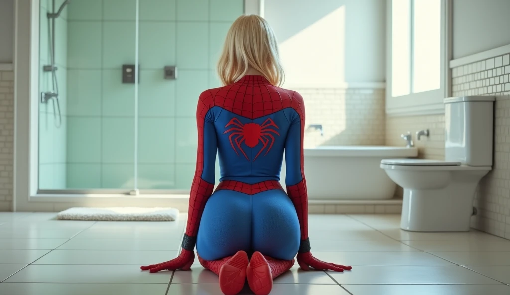 (((HUGE ASS))) Vanessa Kirby in spiderman suit lying on bed, skinny, slim thick, small waist, ((doggy)), 8k