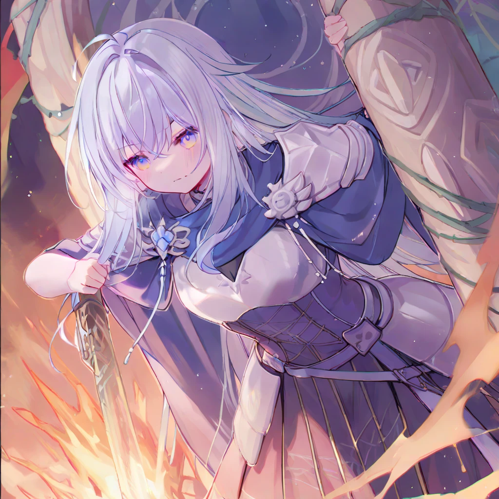 (((masterpiece))), ((eye detail)), ((face detail)), ((delicate feature)), ((best quality)), ((best artist)), ((ultra detailed landscape)), ((perfectly delicate physiognomy)), ((best illustration)), ((mountain landscape with clouds in the clear sky)), (1 girl) wearing robotic cyberpunk clothes, (((long white hair with fringes))), ((blood red eyes detailed)), in a lighting seen from above (((dark))), (neutral)), (almost no light in the scene), (((showing the detailing of the flickering eyes))) as if they were torches