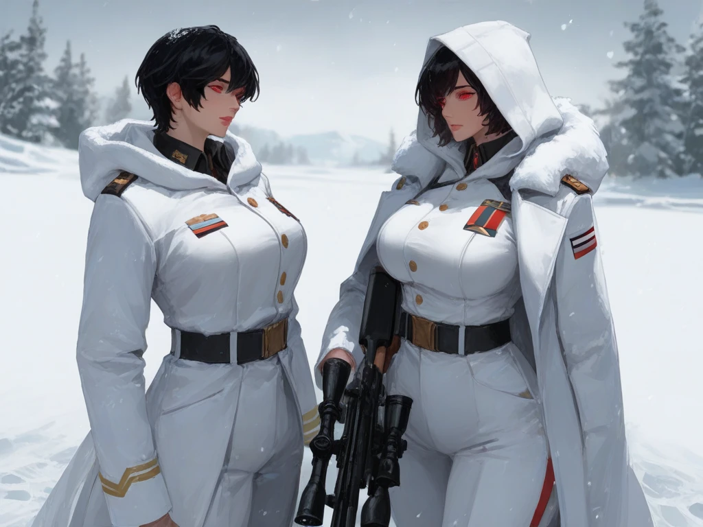 Highest resolution, semi-realistic, realistic detail, woman, petite, black hair, short bob haircut, bangs, black eyes, wearing official clothes, uniform, outerwear, white coat, dress. red inside,serious expression,serious,air force,war,government,war,science fiction,space