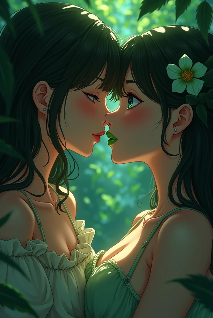"(Two breathtakingly beautiful girls engaged in a passionate and intimate kiss, with exquisite detail and full nudity):1.5, (golden hair), elf."