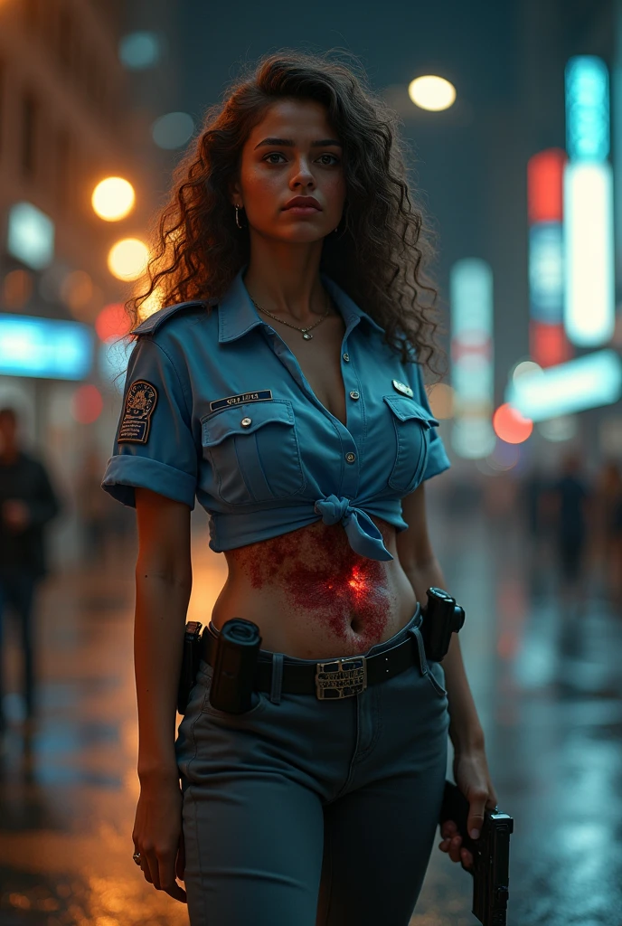 (Centerpiece), masterpiece, Ultra detailed, High quality, 4k, complex, expert, Center, (volumetric lighting), beautiful, masterpiece, (ultra detailed landscape), (sharp landscape), (  sharp image).  (1 pretty girl alone: 1.3), (1 sublime Russian girl aged 20: 1.5), (Russian girl: 1.5), (magnificent nurse), (long hair), (blonde hair: 1.8), (blue eyes: 1.5) , (seductive smile), (full lips:1.5), (fine gold choker), (large gold hoop earrings:1.3), (naked body:1.5), (big bare breasts:1.5), (white nurse coat: 1.6), (nurse coat open, nurse coat unbuttoned:1.8).  (black lace thong:1.5), (black lace bra:1.5), (walking through the collapsed streets of a destroyed and overgrown city: 1.5), (ruined buildings overgrown with vegetation: 1.5) , (lush vegetation dominates the city:1.5), (futuristic high-tech city:1.3), (dark night:1.8), (darkness:1.5), (very dark scene:1.5).  (sensual dynamic pose), (perfect body), (perfect anatomy), (perfect hand), (looks at camera), (full body view)