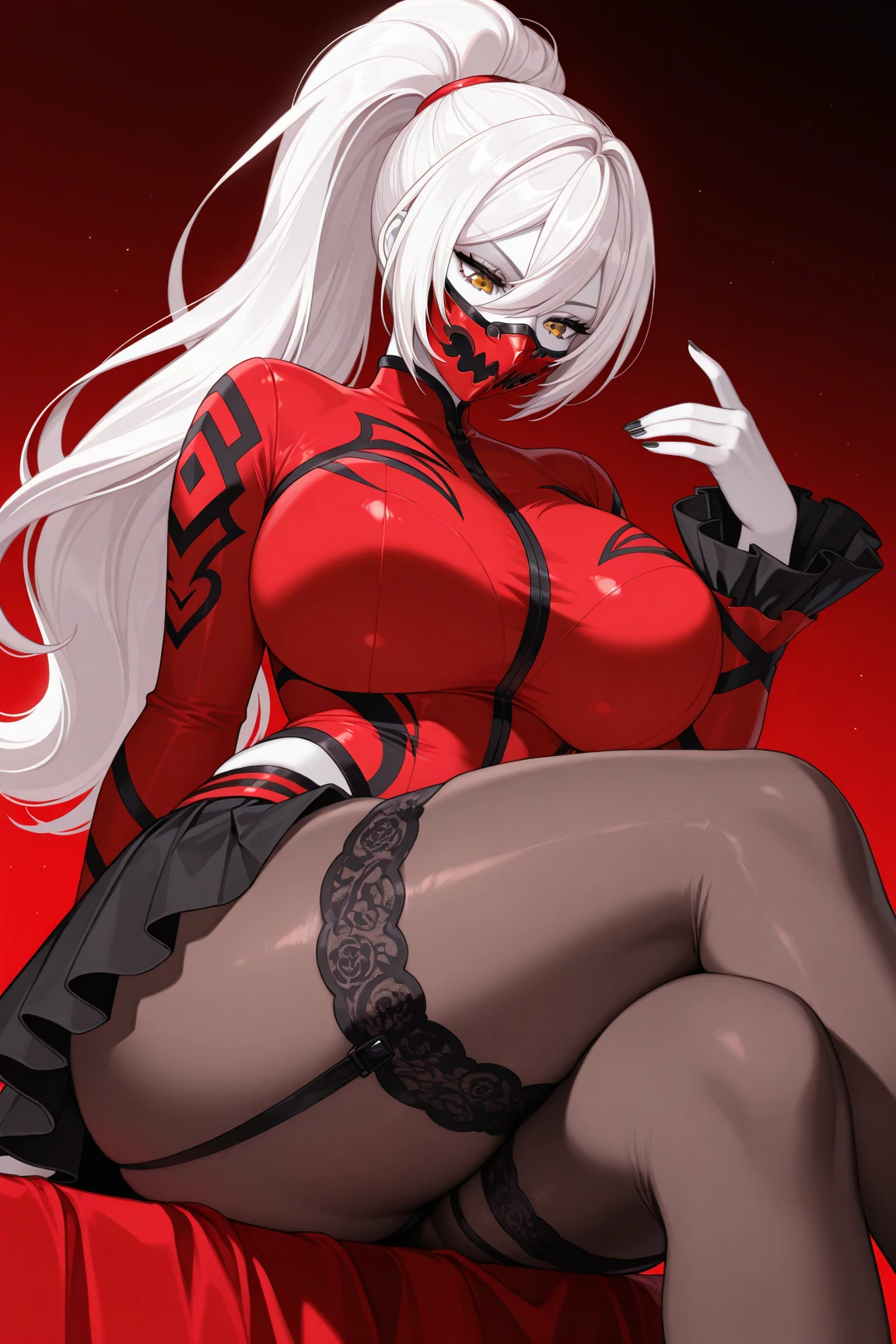 hornet in a dark cavern, Best quality, Ultra-detailed, dark and mysterious lighting, realistic details, red bikini, anthro, curvy, standing upright, blush, thick thighs, large breasts, wet, showing sexy legs