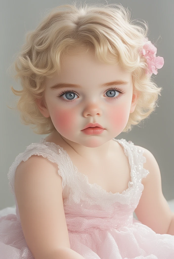 A 3-month-old baby girl It was a white cotton dress with pink lace details and small embroidered flowers. The dress had a light pink belt that enhanced her look and matched it with a small flower tiara on her head..