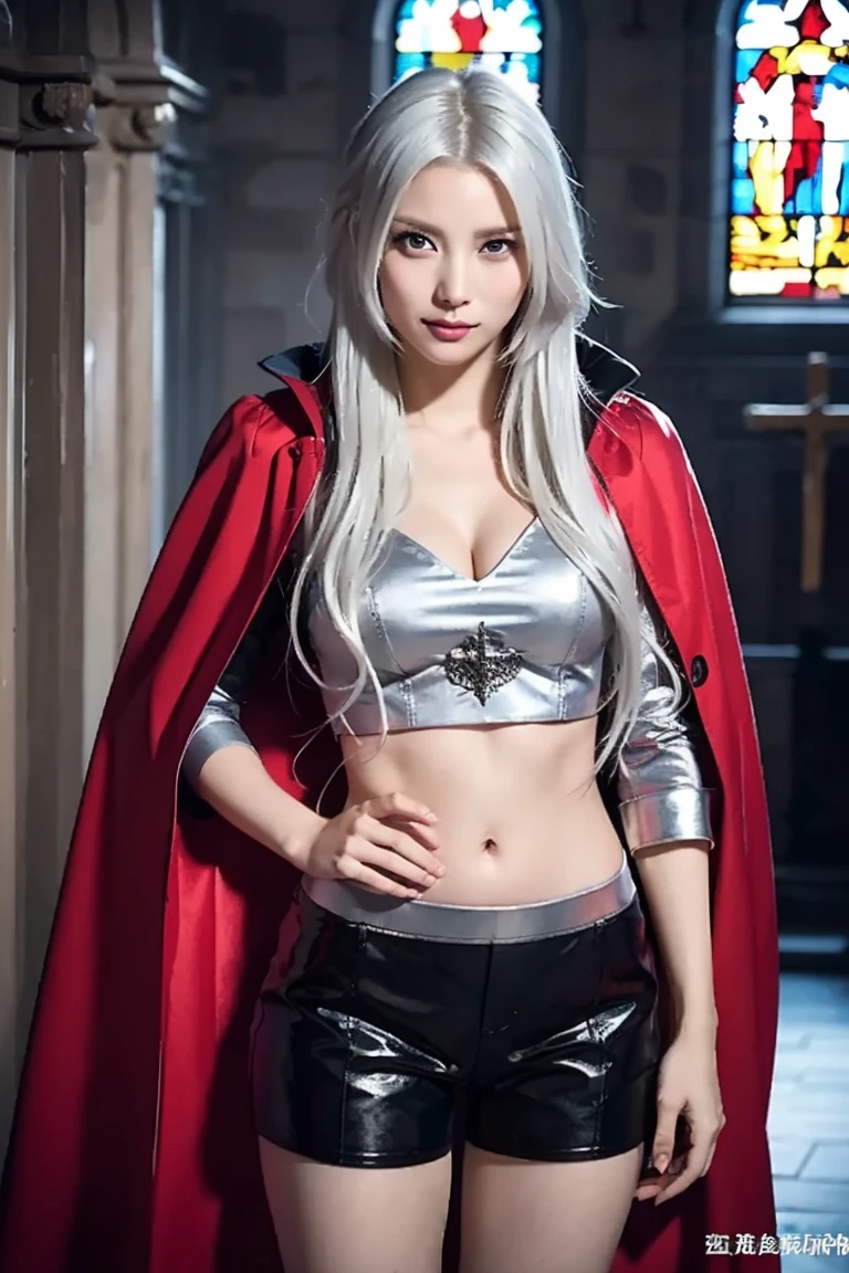 (photo realistic1.2),ultra detailed,(8K),(1girl),(Fantasy:1.5),(Vampire Castle),(bed),(vampire costume:1.5),(fang:1.2),(Vampiric items:1.2)topless,(small nipples),(big breasts: 1.2),nude gravure,beautiful Japanese, clothes in disarray,dangling earrings,skirt,(from above:1.5),(looking at viewer),(kneeling pose),smirk,(upper body),(spread legs:1.2),(silver hair),(medium hair),22years old,red eyes
