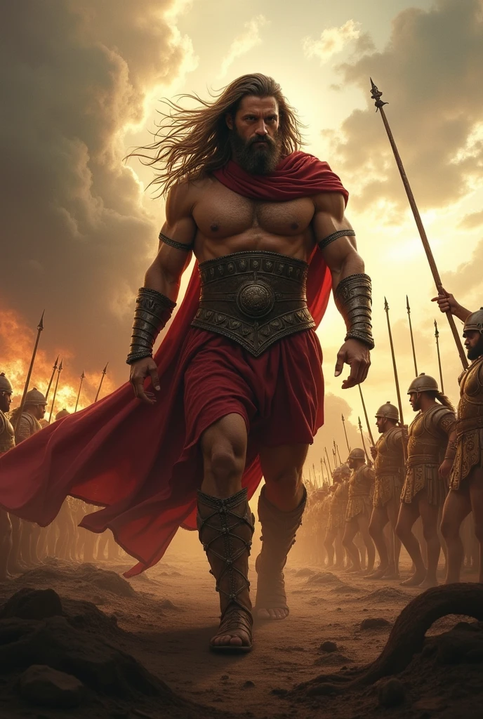 Craft an image of Leonidas and his 8000 Spartan warriors, forming a shield wall against the massive Persian force. In the background, a storm of arrows descends, underscoring the Spartan resolve in the face of overwhelming odds. epic, realistic, 8k