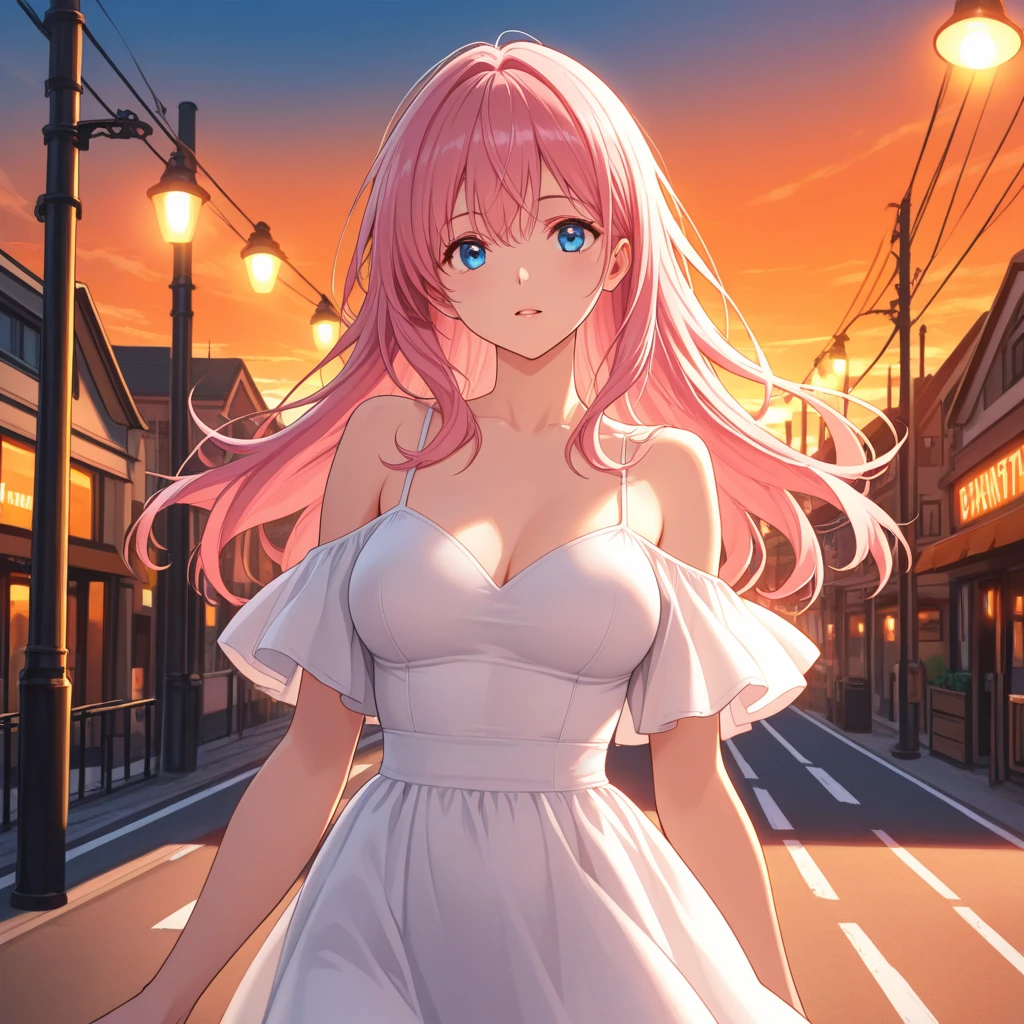 15yo girl, mini tank top, J cup breast, thong, thicc thigh, balcony, charming smile, light pink hair, hime cut hair, long hair, see through