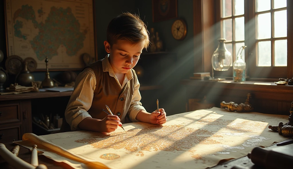 A boy with a dream of becoming an architectural designer oil painting