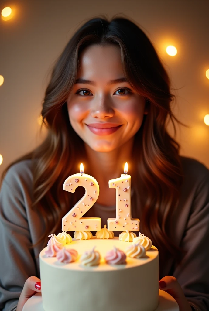 Create a girl with birthday cake on her 20 years birthday