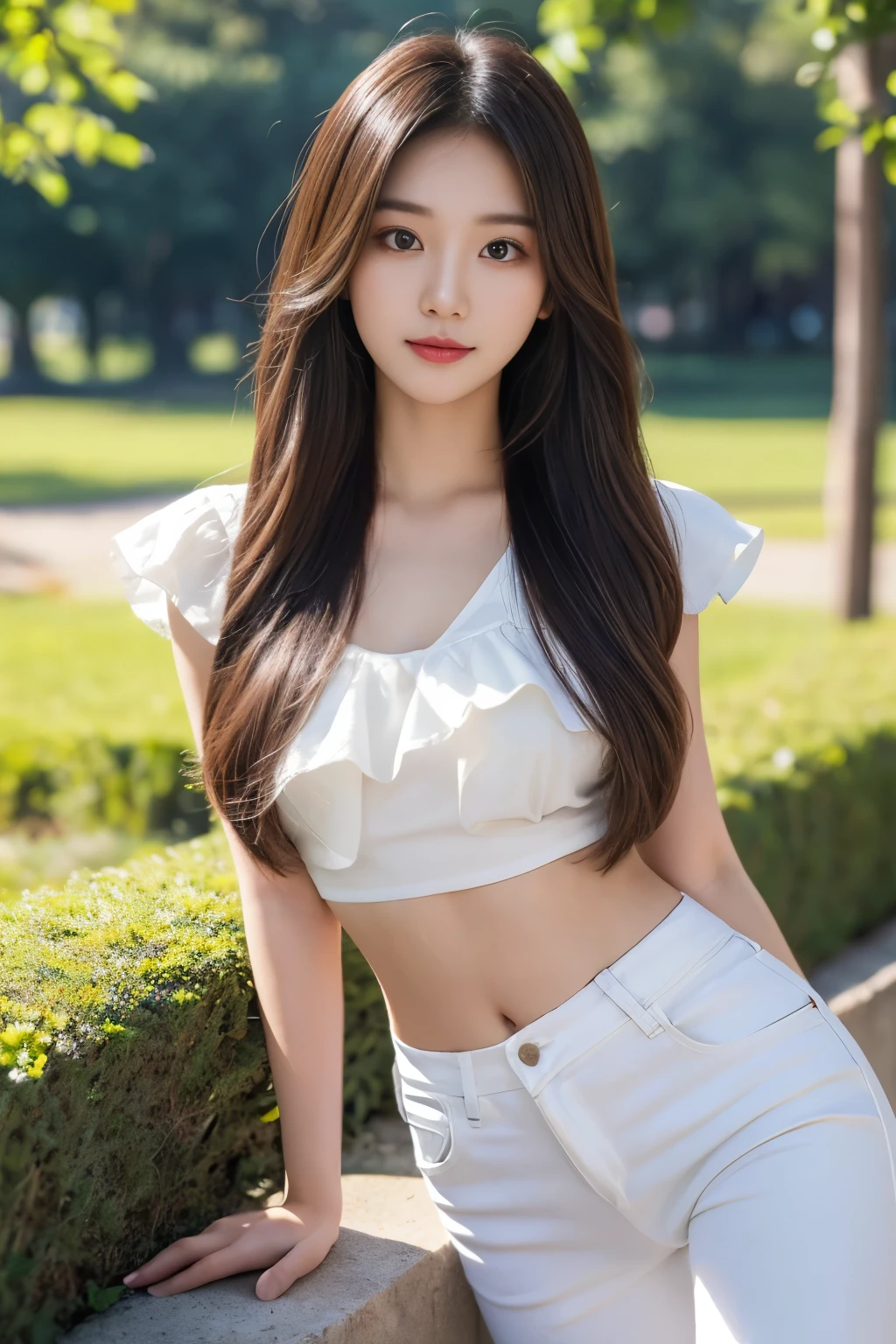 Image resolution 8K、masterpiece:1.3)、Beauty、1 female、(魅力的なbody:1.2)、abdomen:1.1、Dark Brown Hair:1.1、(body:1.2)、Ultra-detailed face、Attractive lips、double eyelid、Wear fashionable, stylish clothes、Super realistic and detailed and super cute、Japanese women、10th generation(18-year-old)、Smiling with a nice smile、Hair fluttering in the wind、color々Hair style、Portrait in studio、color々Facial expressions