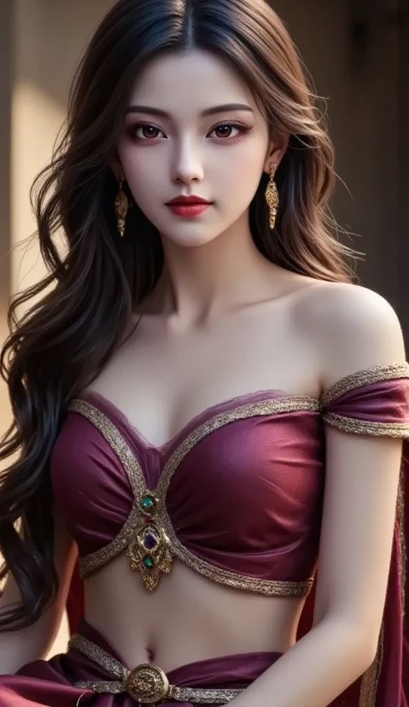 Best Quality, Masterpiece, Ultra High Resolution, (Realisticity: 1.4), Original Photo, 1girl, Pink Off-the-Shoulder, Cinematic Lighting indian dress