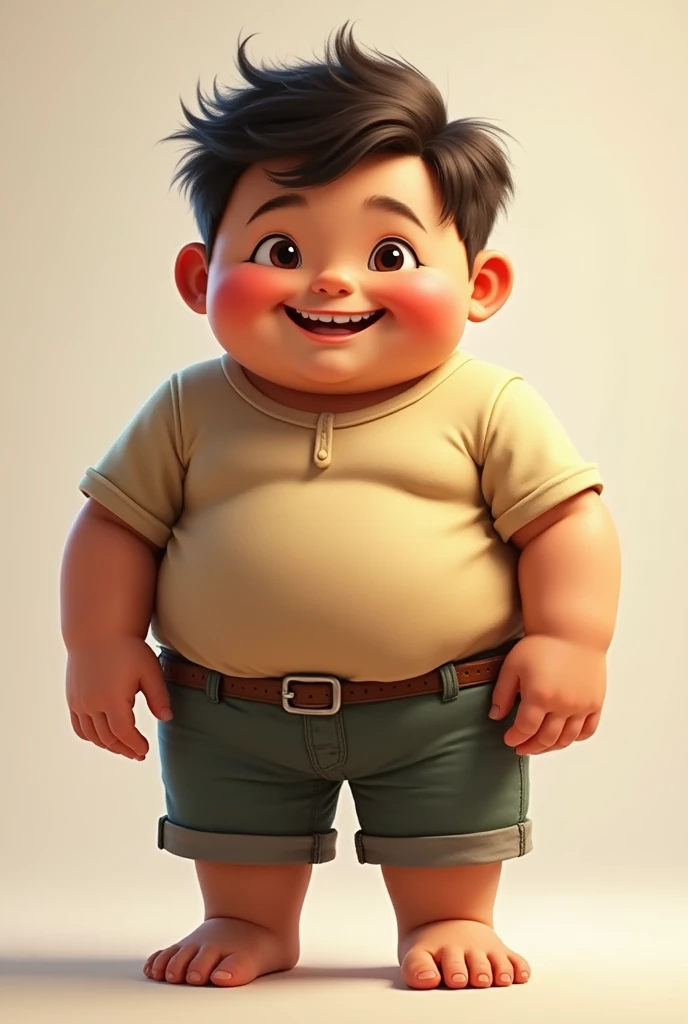 A chubby Indian brown boy wearing a olive green colour trouser and a solid black colour and full sleeves tshirt