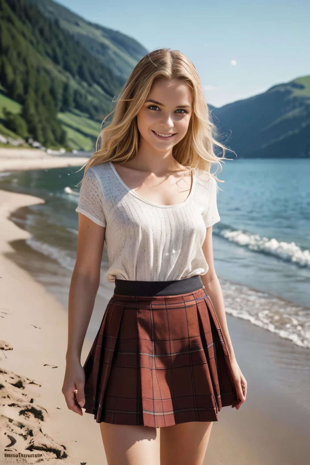 (((stehend))), Frau, Deep shadow, SINISTER, award-winning photo , best quality, Meisterwerk, upper body, T3enager girl with blonde hair and brown eyes, big eyes, , Ava Young, sehr klein , freckled face, blonde hair tousled by wind , Nikon D850, Filmmaterial, Fotografie, 4, Kodak portra 400, Kamera f1.6 Objektive, rich colors, hyperrealistic, lifelike texture, dramatic light, Unreal Engine, trend on artstation, Cinestill 800, fisheye lens, Stil-Kilt, windy beach, Scottish lake, Wald,(((high-cut skirt))), (((Brustpanzer))) , facing the viewer,( Meisterwerk), Genau, Anatomically correct , F/1.8, 90 mm, fujifilm GFx 50R, Rohfoto, regina display , super detail, high details , hochwertig, aufgerollt , high resolution, Ultra-HD, 1080p HD, 4k, 8K, ( Tolle Hautdetails : 1.4), (natural skin: 1.2), (Poren: 0.6), ( detailed eyes : 1.2), ( verwischen : 1.2), (Foto), (cinematographic), ( photorealistic), ( ultra-realistic ), (( nice smile )), deepthroat blowjob bei einem Mann