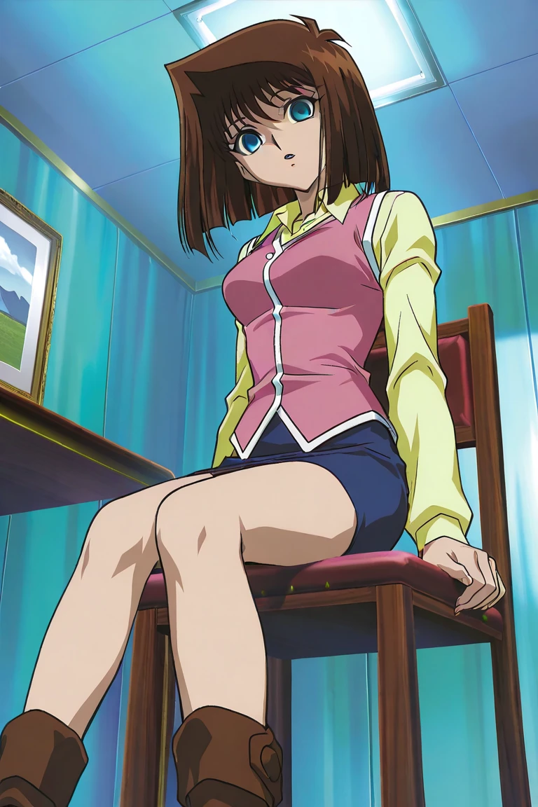 <lora:MitsukiAkasakaXLpony001>,
solo,
MitsukiAkasaka,1girl,red hair,low ponytail,hair ribbon,yellow ribbon,aqua eyes,
white shirt,cleavage,sleeveless,
yellow skirt,
full body,squatting,