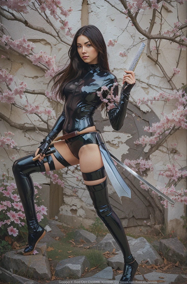 complex art masterpiece, digital illustration, cinematic, light on face, big perfect eyes, detailed background, dynamic pose, highly detailed, concept art, soft and sharp focus, illustration, concept art by Takato Yamamoto, background detailed,
feeling of mystery in spring,
girl dressed only in black transparent panties, with black patent leather knee-high boots, looking sensual to the viewer, legs open
