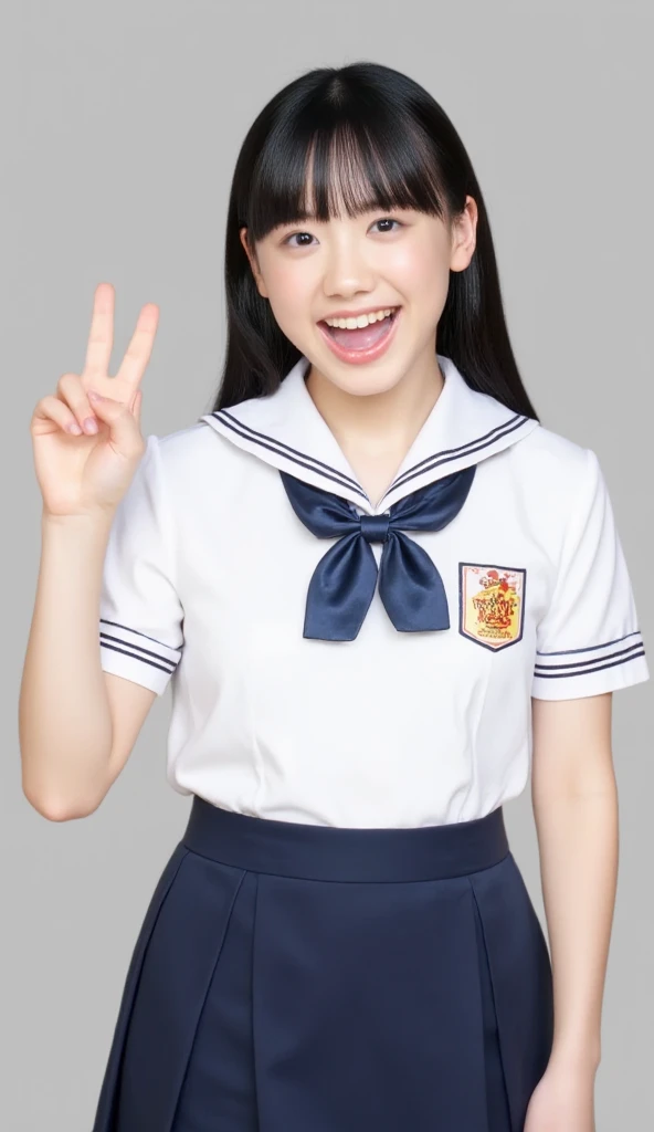(highest quality),(RAW Photos), (standing), (Beautiful 12year old Japanese girl), Cute Face, (Deeply chiseled face:0.7), (freckles:0.4), (school uniform), simple background,white background, shy, (head shot), (smile), (Sparkling eyes)、
,diagonal bangs,long braid,(slim)