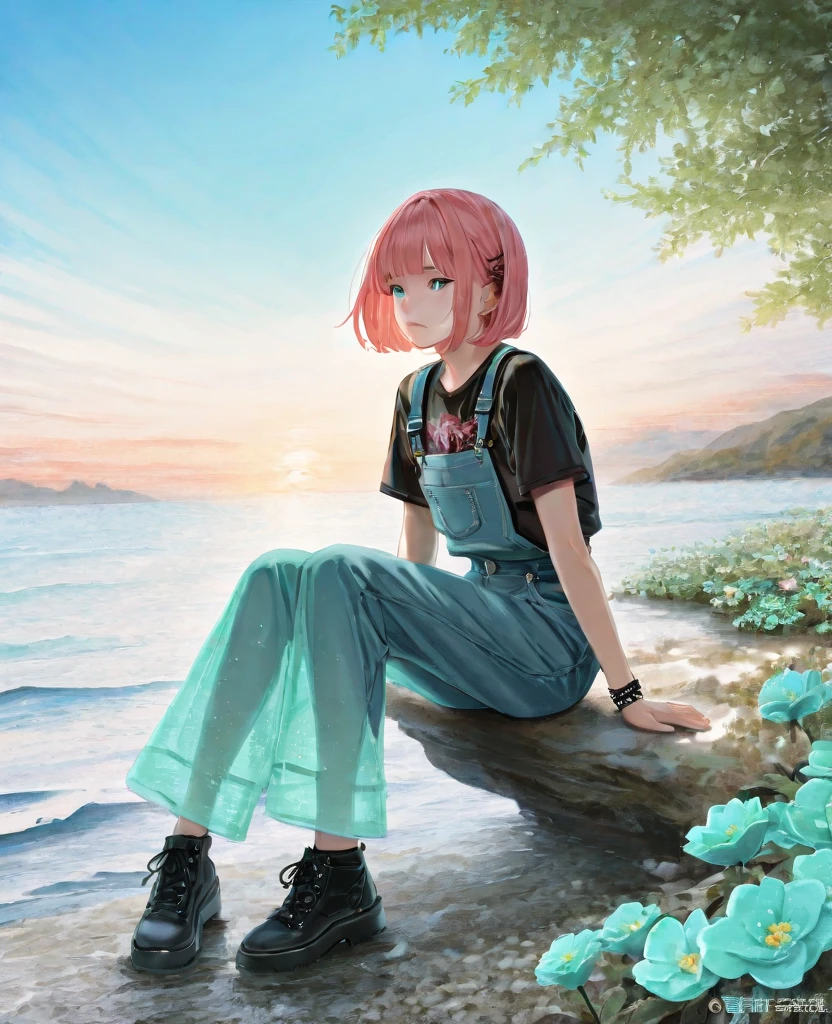 (full body chibiSakura) 1girl, pink hair, female focus, solo, blue eyes, cloud, day, whisker markings, female child