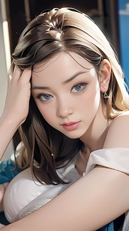 masterpiece, ultra high quality, high quality, High resolution, high quality details, high quality shadow, Attention to detail, Beautiful details, In detail, Highly detailed CG, Detailed Texture, a Realistic representation of the face, Realistic, colorful, delicate, Cinematic Light, Side light, Lens flare, Ray Tracing, Sharp focus, (Intricate details, compensate, Purelos Face_v1:0.5), (detailed beautiful delicate face, detailed beautiful delicate eyes, Perfectly balanced face, Attention to detailed skin, Detailed skin, The optimal ratio is four fingers to one thumb, close up of upper body, from above, looking up at viewer, (sagging Breasts), (huge breasts, Cleavage), ((Smooth texture, Realistic texture, Photo Realistic)), (Beautiful eyes in every detail, Beautiful eyelashes, Emerald Eyes), Blonde medium hair, messy hair, 1female, By the pool, (((Sailor shirt, No sleeve, Open Front))), (Beautiful Face, Cute face, Detailed face), (((sunny))), perfecteyes eyes, string only micro bikini top, Close-up of a woman with very large breasts, Anime Girl Cosplay, Real life anime girls, Enchanting anime girl, beautiful alluring Anime Women, blonde anime girl with long hair, Realistic young anime girl, Up to the model | ArtJam, Attractive anime girl, Anime Women, Stop 4 *, Stop 4, beautiful Anime Women, Realistic Anime, (((masterpiece))), (((best quality))), ((ultra-detailed)), (highly detailed CG illustration), ((an extremely delicate and beautiful)),(cute delicate face),cinematic light,((1mechanical girl)),solo,full body,(machine made joints:1.4),((machanical limbs)),(explosed muscles),(blood vessels connected to tubes),(a brain in container:1.3),((mechanical vertebra attaching to back)),((mechanical cervial attaching to neck)),((sitting)),expressionless,(wires and cables attaching to head and body:1.5),short hair,(character focus),science fiction, masterpiece, High resolution, figure, Kyoto Animation Style, Your Name Movie Style, night, mid-night, Light, (1girl:1.3), (alone:1.4), Long eyelashes, messy hair, medium hair, futon, Lying down, (covering chest by hand), (((in heat, aroused, wishful, orgasm, a