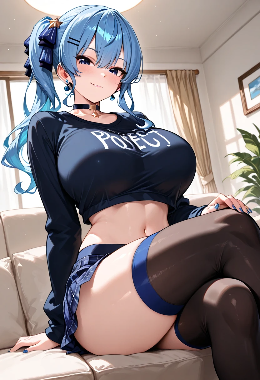 blue hair，teenage girl，Big breasts，bow tie