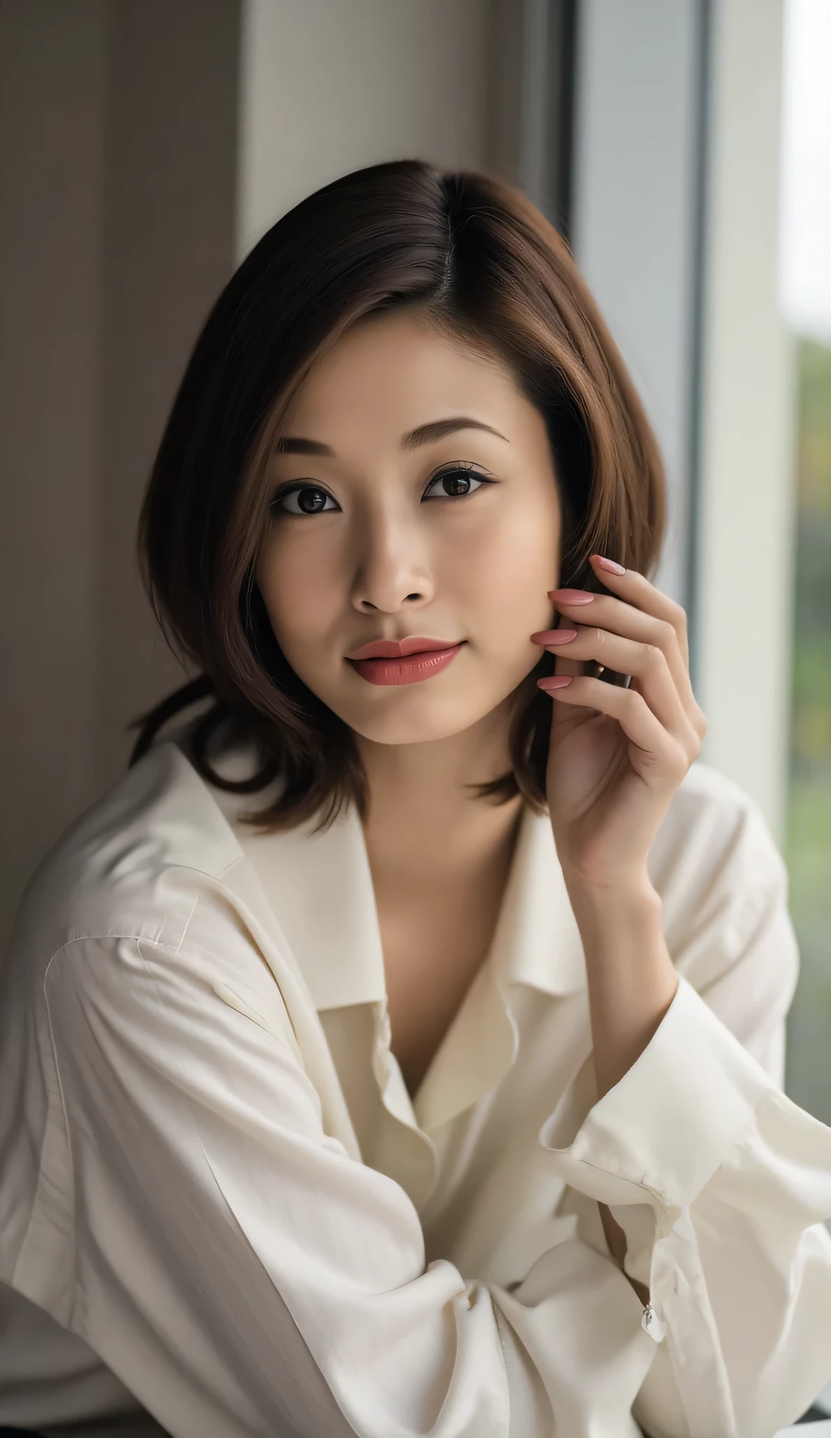 HD, 4K, 8k, 16k、1 woman、ultra high resolution、leaning back upper body、stretch your chest 、((anatomically correct))、camera angle from the front、(((front view)))、Beautiful Hair、accurate anatomy、ultra HD hair、Ultra-high definそれion beauty face、輝くultra high resolution の美肌、 ultra high resolution の艶やかな唇、(full body photo:1.1)、Vintage Fashion、((((VOGUE FASHION MAGAZINE COVER))))、Fashion Model、sensual、masterpiece、Highest Quality、Bright Natural Lighting、beautiful woman in silya room、artistic