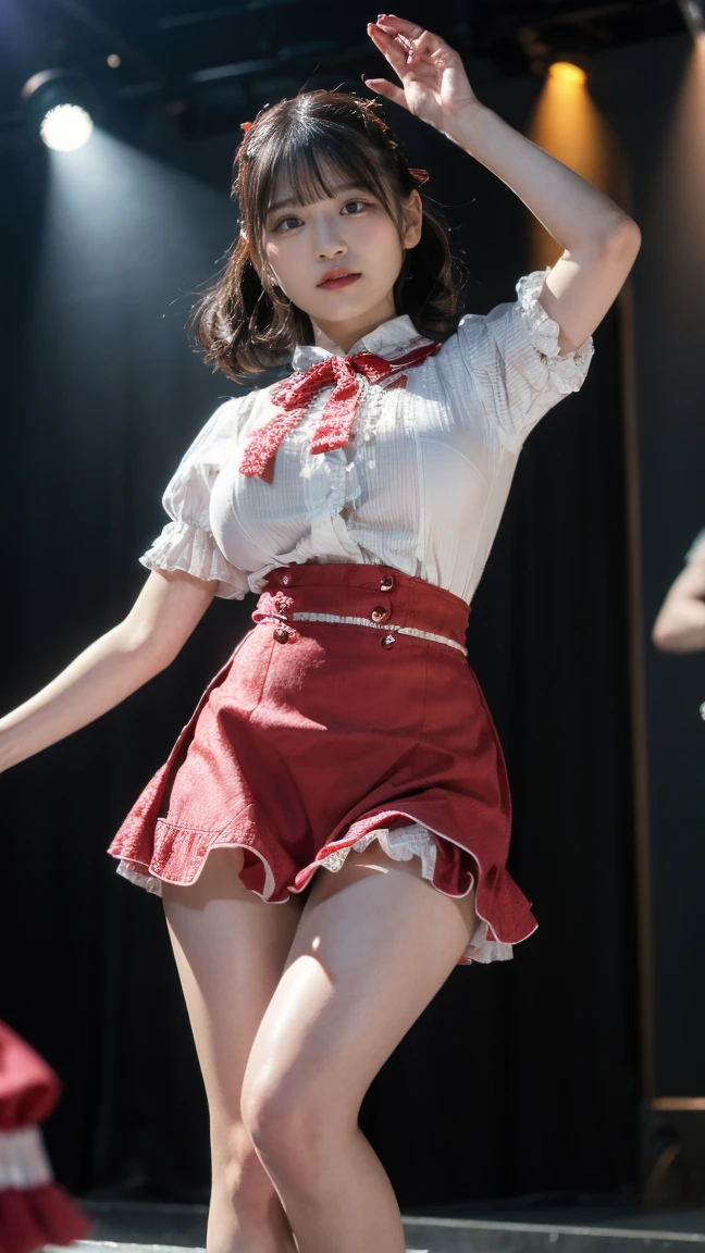 highest quality、8k、No makeup、masterpiece、Ultra-high resolution、Clear photos、Realistic、Professional Lighting、(Japanese beautiful girl、15-year-old junior high school student)、Cheerleader、smile、(Very beautiful and small breasts、Beautiful cherry-colored areola、Large erect nipples)、Ultra slim、Tight waist、Slender body、Thin legs、Small butt、Shaved、smile、Field、Under the blazing sun、(タイトなCheerleaderのユニホームを着て、The chest is open wide and her breasts are exposed、Her clothes are rolled up and her small breasts are completely visible、I can see you naked、topless)、(mini skirt、No panties under the skirt、The genitals are visible)、(Jump towards the camera:1.8、Jump High:1.8)、(with legs wide open,)、(I flipped up my skirt)、(She gets excited and shows off her private parts)、Full body photo:1.4