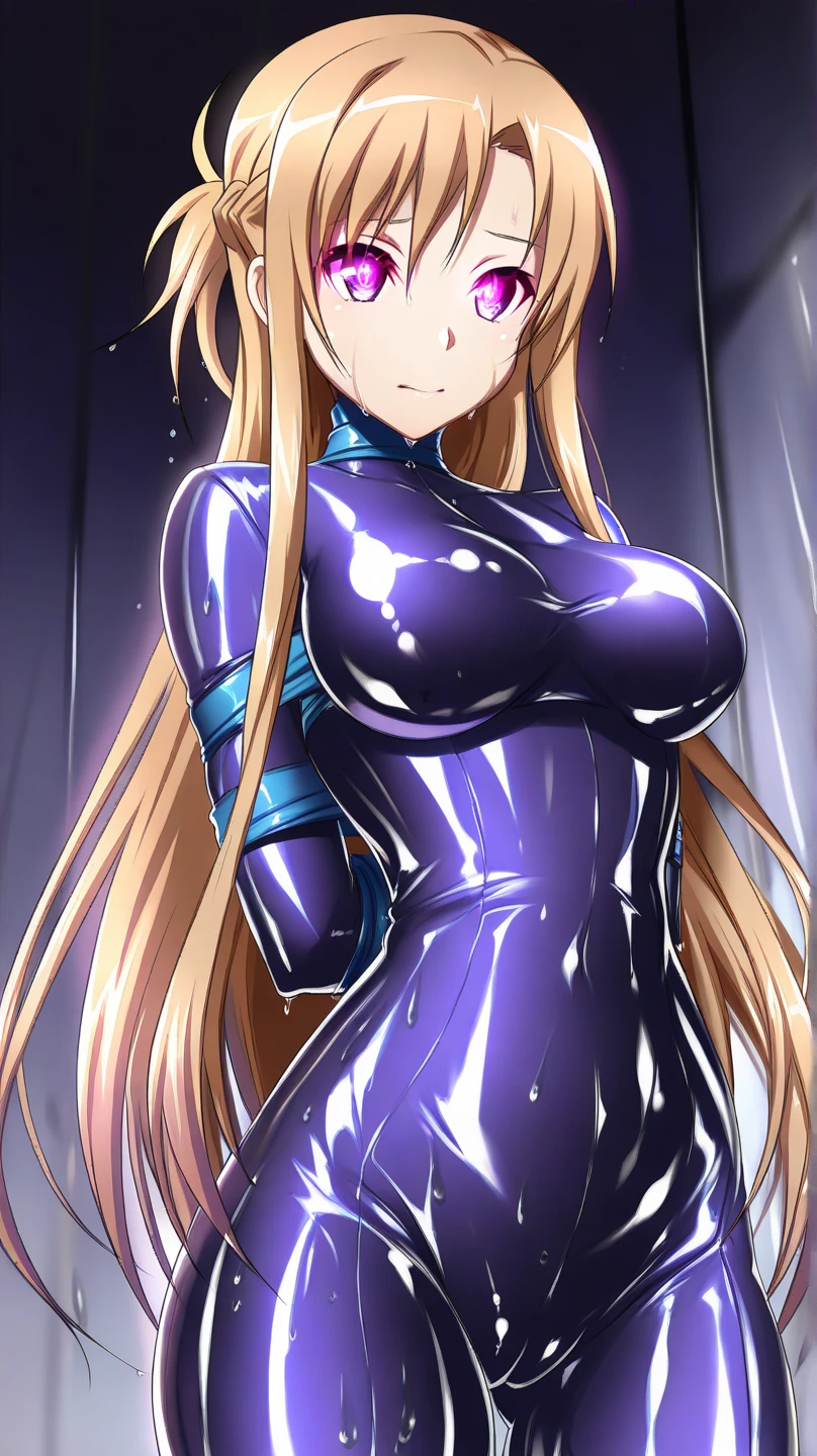 (HD, Sharp, Fractal), Single Woman, Super Glossy Skin, Magical Girl, 18 years old,Big, Purple and Golden Rubber Suit Costume