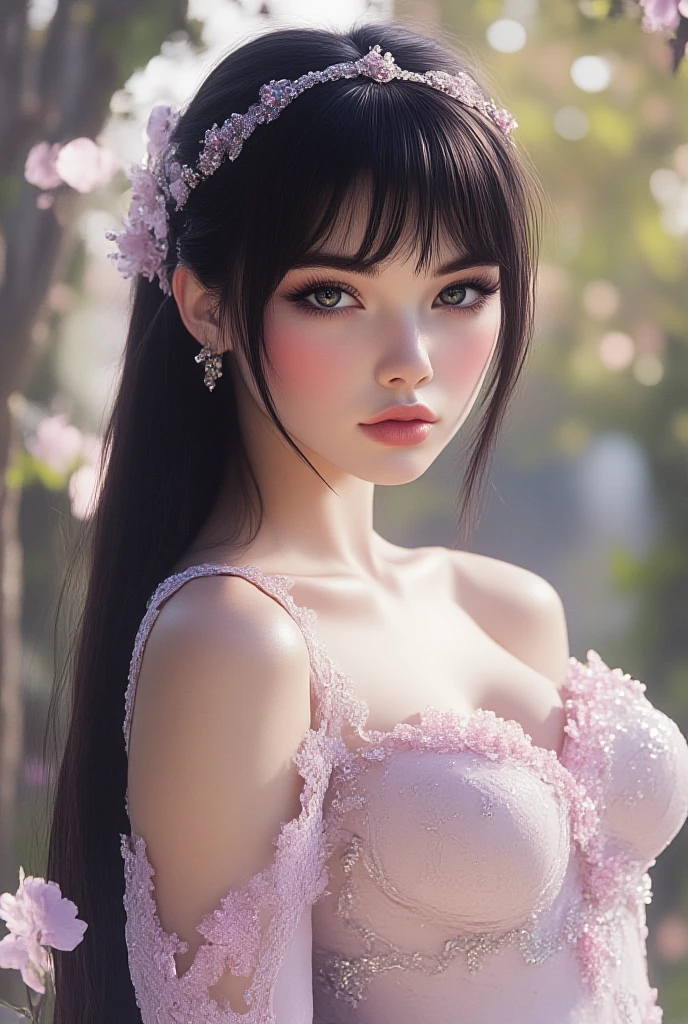 ultra realistic 8k cg, masterpiece, ((ultra detailed background, delicate pattern, intricate detail, highly detailed, fine details best quality, hyperdetailed face)), (photorealistic:1.4),beautiful lighting, absurdres, RAW photo, film grain, BoaHancockV2, 1girl, solo, black hair, long hair, jewelry, closed mouth, (((medium breasts, slim girl))), black eyes, complex detailed background, inside, masterpiece, best quality, 1girl, looking at viewer, , parted lips, wind lift, bottomless, purple fabric ,blue black hair, long hair, solid eyes, masterpiece, absurdres,\) solo,off-shoulder oversized shirt, looking at viewer, (falling petals), perfect composition, detailed lips, beautiful face, body propotion, blush, (pink lips), long hair, purple eyes, super realistic, detailed, photoshoot, realistic face and body.
