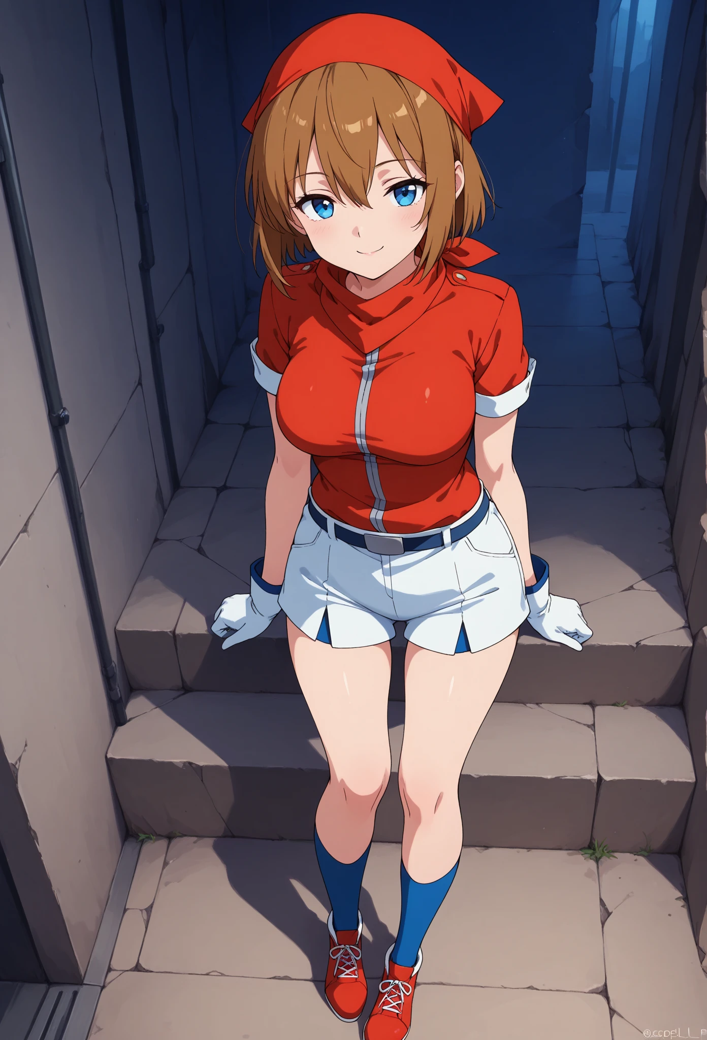 A Female robot is sleeping in the book, spread legs, nude, banzai pose. she wears no dress. She Brown short hair is tied with two big red clothespins, She lifts up the under hem of her white plain dress, leaning over, masterpiece, very short pigtails,brown hair, mature, android, blue eyes, full body figure, Height: 160cm, flushed cheeks, 2020s anime picture, A beautiful robot with short brown hair in two short pigtails held up by two very large huge red clothespins, Uplifting, No NSFW, whole body, barefoot, archaic smile, getting orgasm, 25 years old, sweat bucket.